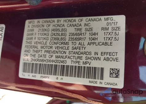 2017 Honda Cr-V Lx z USA, uszkodzony, nr VIN 2HKRW6H3XHH202463